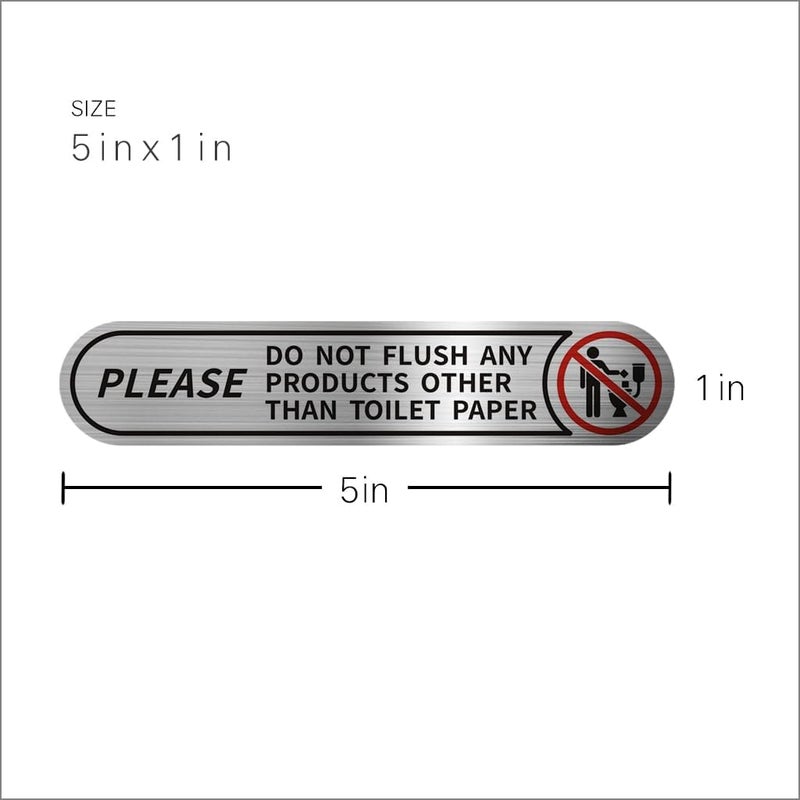 LEMBANG 8 pieces Small Please Do Not Flush Any Products Other Than Toilet Paper Stickers,Brushed Silver Do Not Flush Rules Bathroom Sign, 5x1in - Image 4